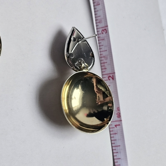 Two gold and silver tone geometric drop fashion earrings NWOT - Picture 3 of 4